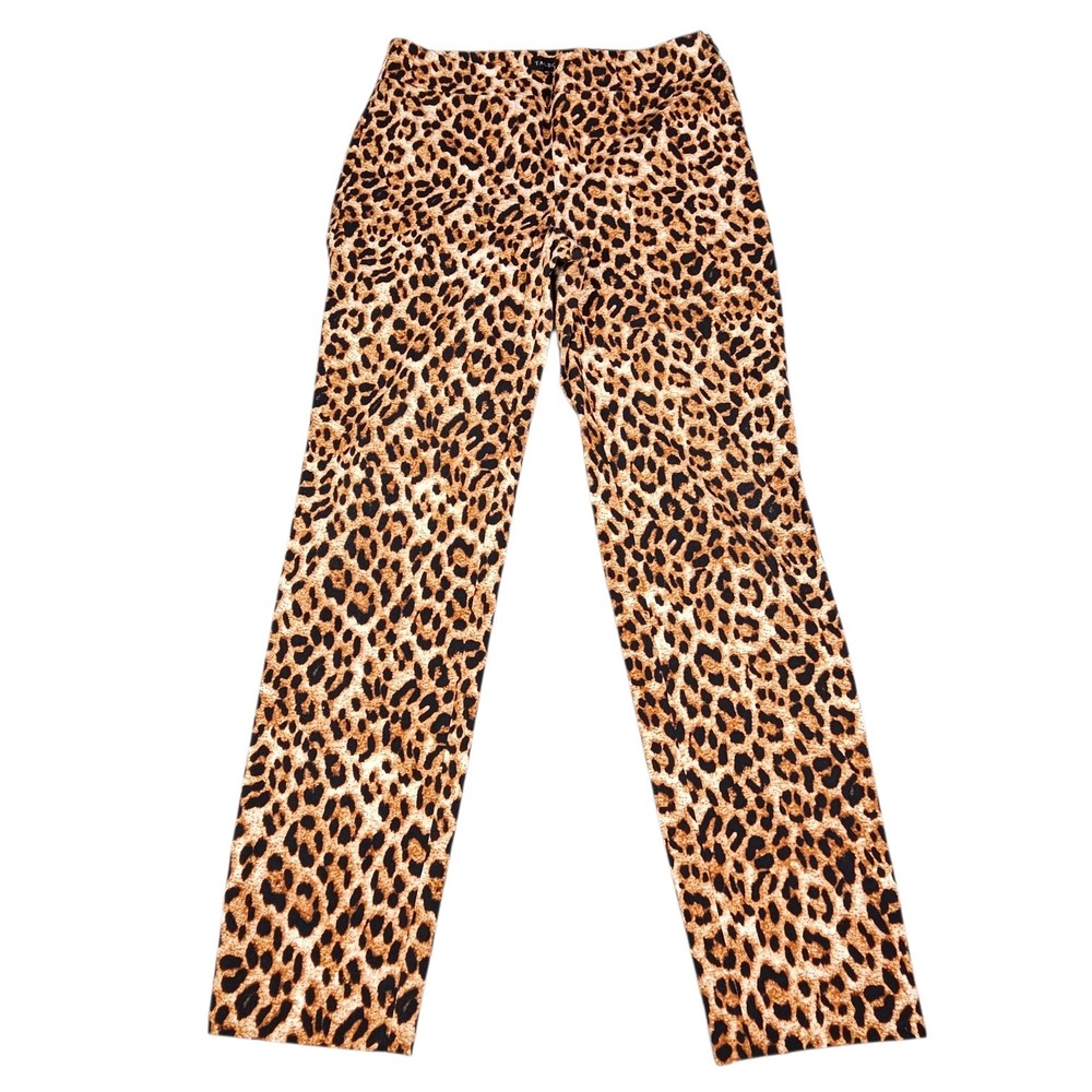 Talbots Chatham Ankle Pant Womens 2 Leopard Print Side Zip Slim Leg Brown Black